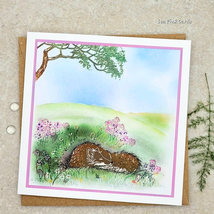 Sleeping Fox blank card, fox, wildlife, countryside, birthday