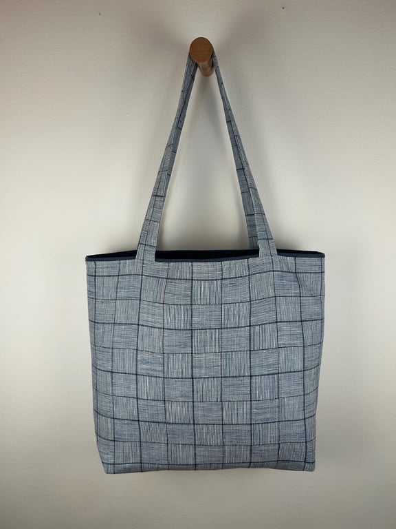 Osborne & Little Blue Check Fabric Tote, Linen Viscose Shopping Bag