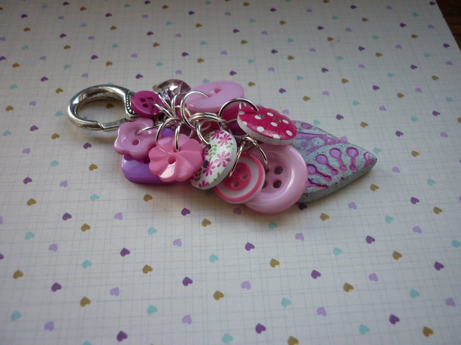 SHADES OF PINK AND SILVER, BUTTON HANDBAG CHARM.
