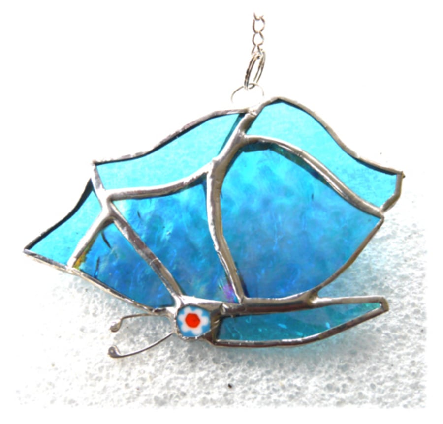 Butterfly Suncatcher Stained Glass Turquoise Closed Wing 010