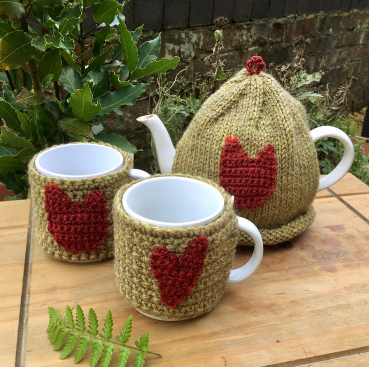 Rustic Tea Cosy, Folk Art Recycled Yarn Tea Cozy Folksy