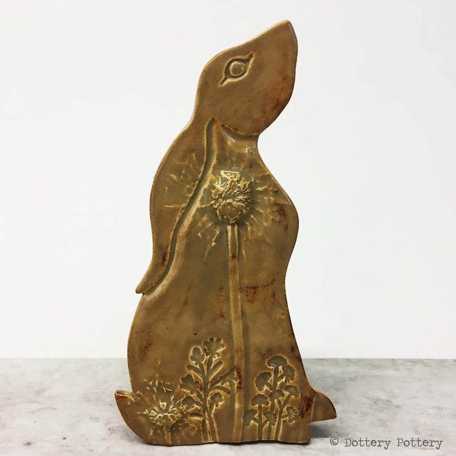 Ceramic Moon Gazing Hare Pottery Hare decoration natural clay rabbit