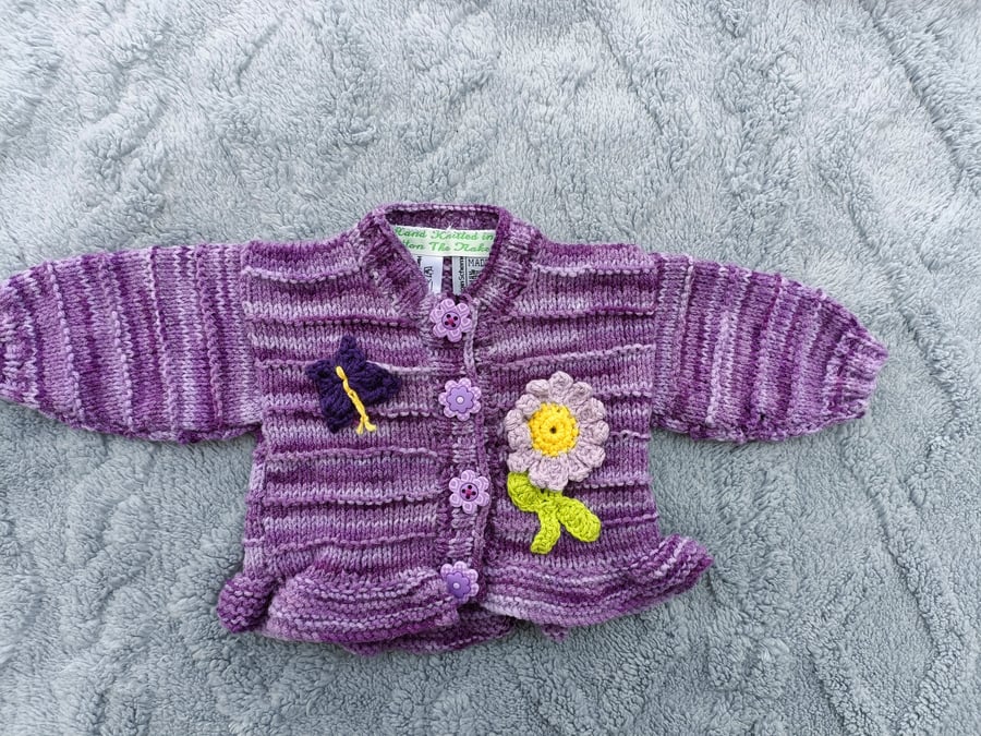 Purple hand Knitted childrens cardigan 