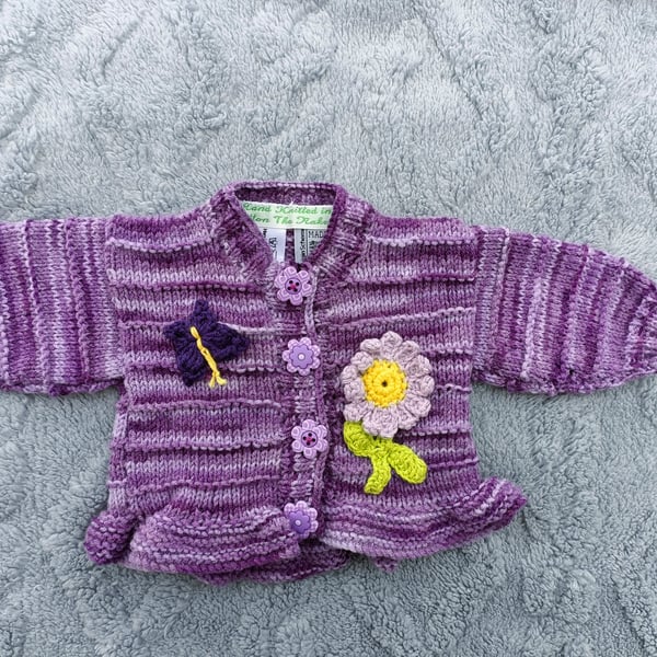 Purple hand Knitted childrens cardigan 