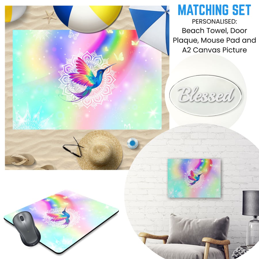 Wonder Bird Rainbow Personalised A2 Canvas, Towel, Mouse Mat, Door Plaque!