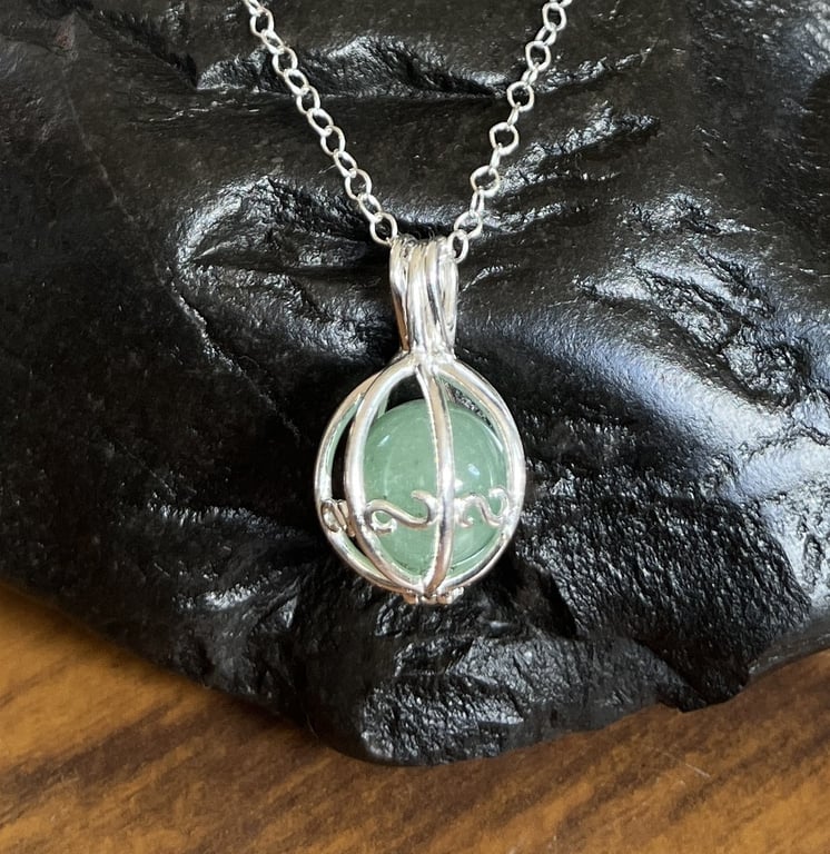 Handmade in the UK - Solid Sterling Silver Cage Pendant & Chain - Containing Gem