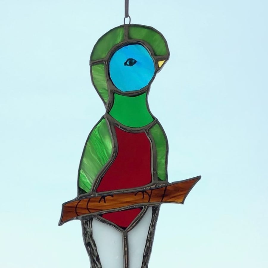 Stained Glass Quetzal bird hanging