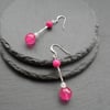Hot Pink Drop Dangle Quartz Earrings Silver Plate