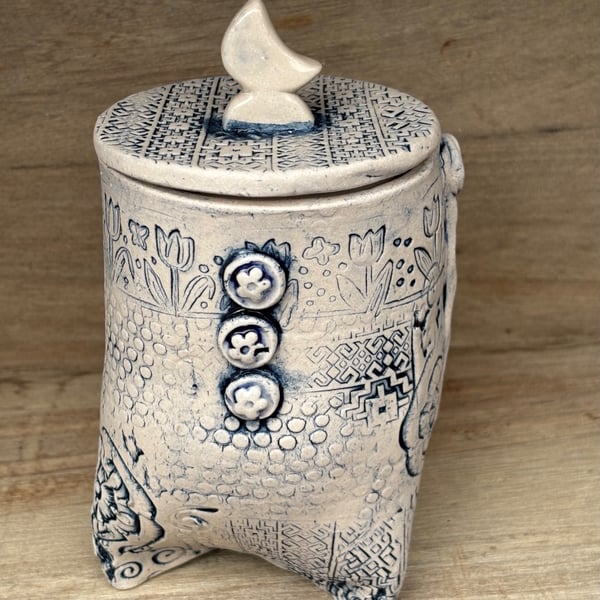 Blue and white lidded pot