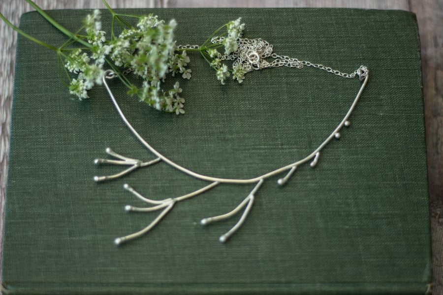 Cow Parsley Collar Necklace, Handmade Recycled Sterling Silver, Gift for Her