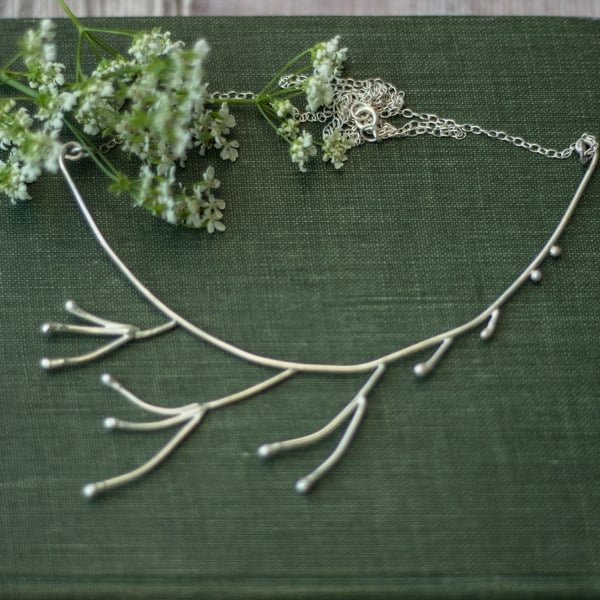 Cow Parsley Collar Necklace, Handmade Recycled Sterling Silver, Gift for Her