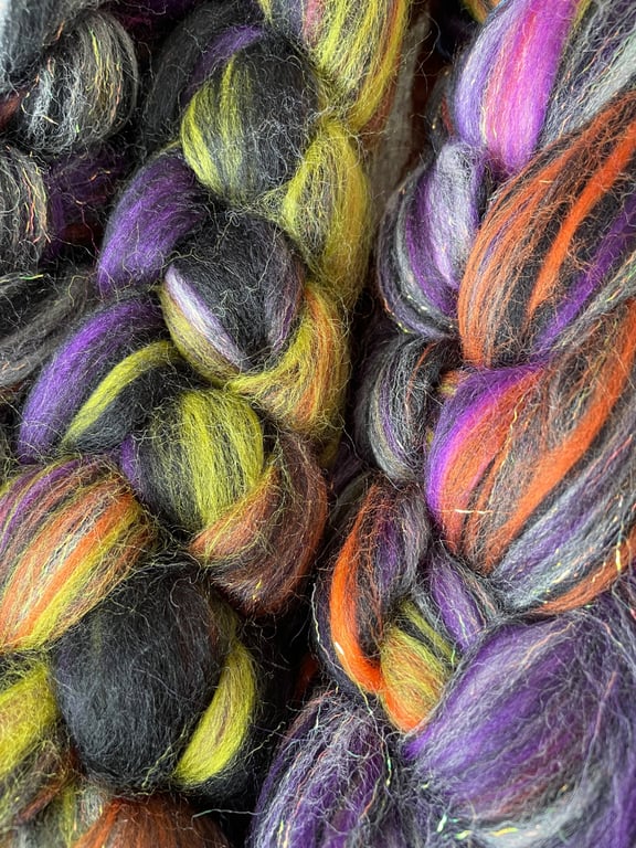 100g Blended, Combed Wool Tops for Spinning or Felting - Trick or Treat