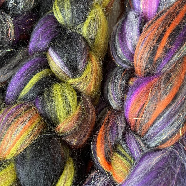 100g Blended, Combed Wool Tops for Spinning or Felting - Trick or Treat