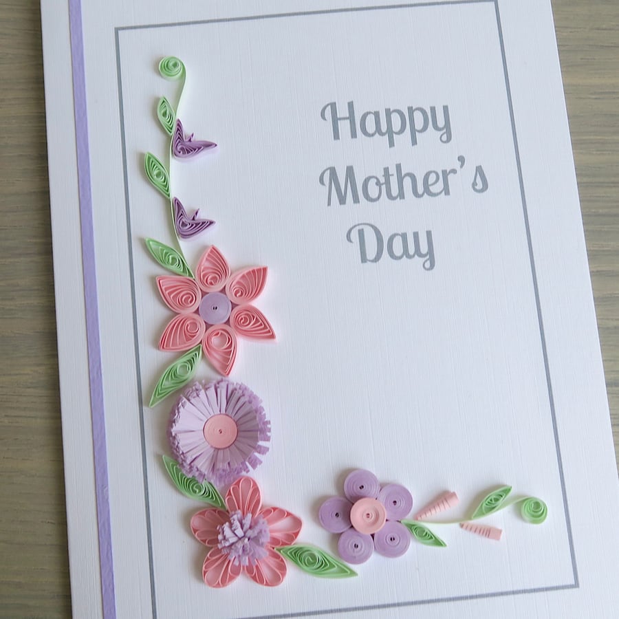 Handmade Mother's day card with quilled flowers