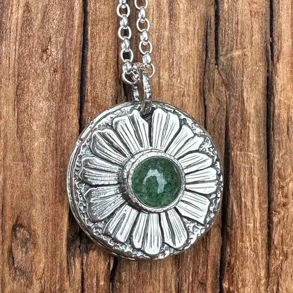 Flower Pendant with Green Quartz Cabochon
