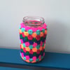 Crochet jam jar vase - bright pink