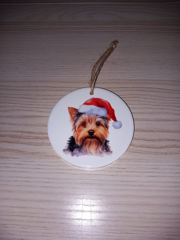 Yorkshire Terrier Dog Christmas Hanging Ceramic Bauble Christmas TreeDecoration 