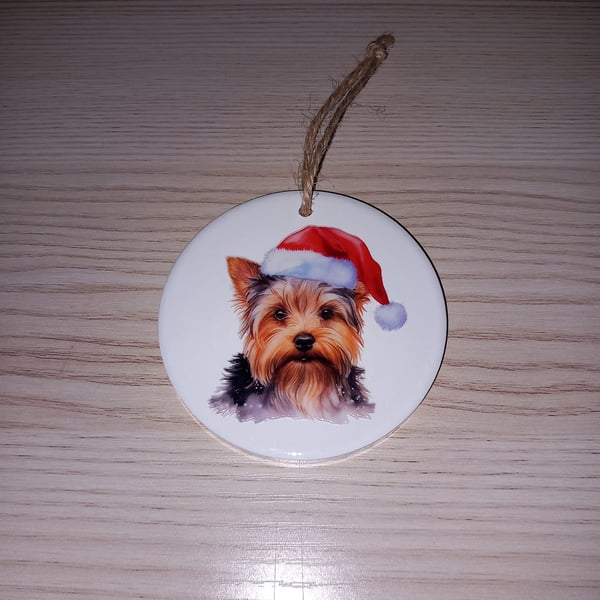 Yorkshire Terrier Dog Christmas Hanging Ceramic Bauble Christmas TreeDecoration 