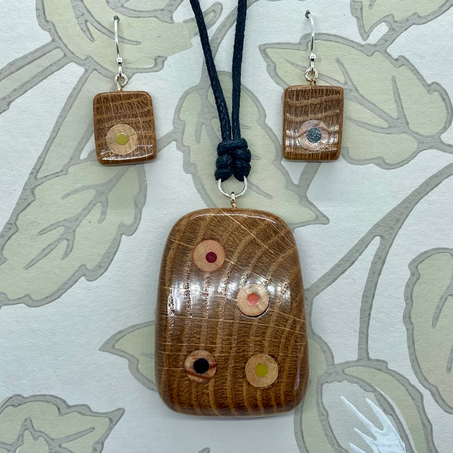 Fun oak and pencil pendant and earrings set - I used to be a church pew