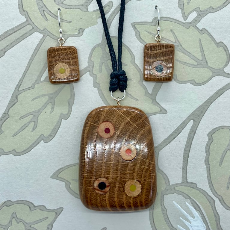 Fun oak and pencil pendant and earrings set - I used to be a church pew