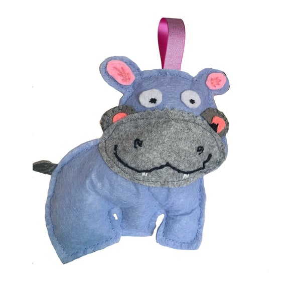 Hippo baby mobile sewing pattern, Fabric Hippo Christmas tree hanging ornament, 