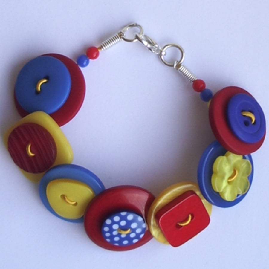 Red, yellow and blue button bracelet