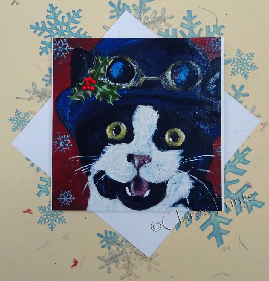 Christmas Kitty Cat Art Greeting Card From my Original Painting