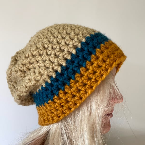 Beanie, Chunky Crochet Slouch Hat, Adult 