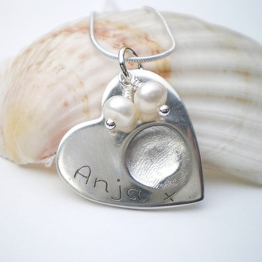 Silver Fingerprint Pendant Love Heart 