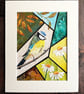 Mixed media collage of blue tits and daisies - gift for nature lover - Image 4