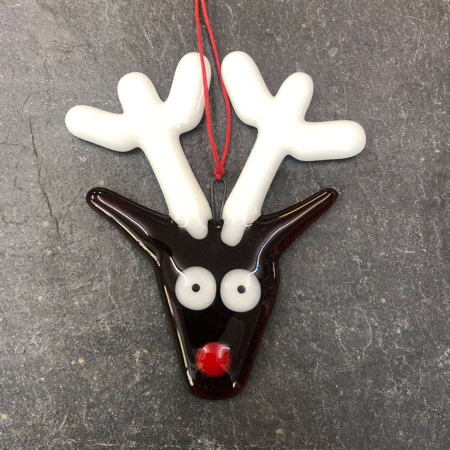 Fused glass Rudolph the Reindeer tree decoration
