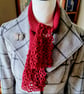 Crochet Lacy Waterfall Scarf in Dark Red Wool - Image 4