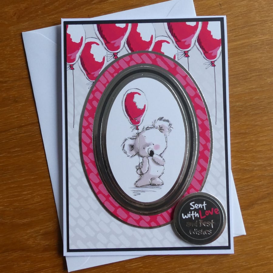 Birthday Card - Koala Bear with Balloon - Birthday, Anniversary, Valentine 