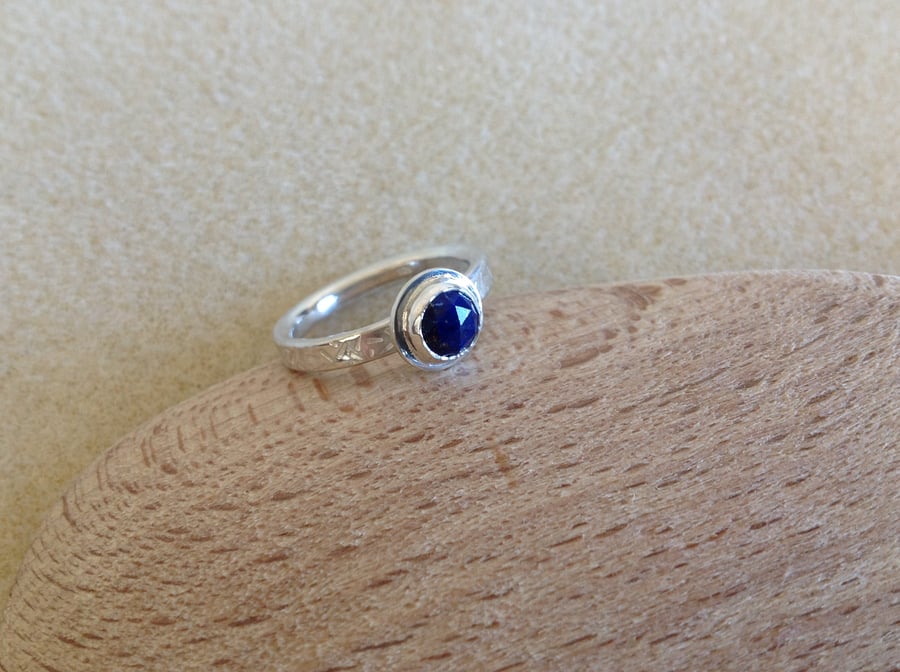 Lapis Lazuli Sterling and Fine silver textured ring