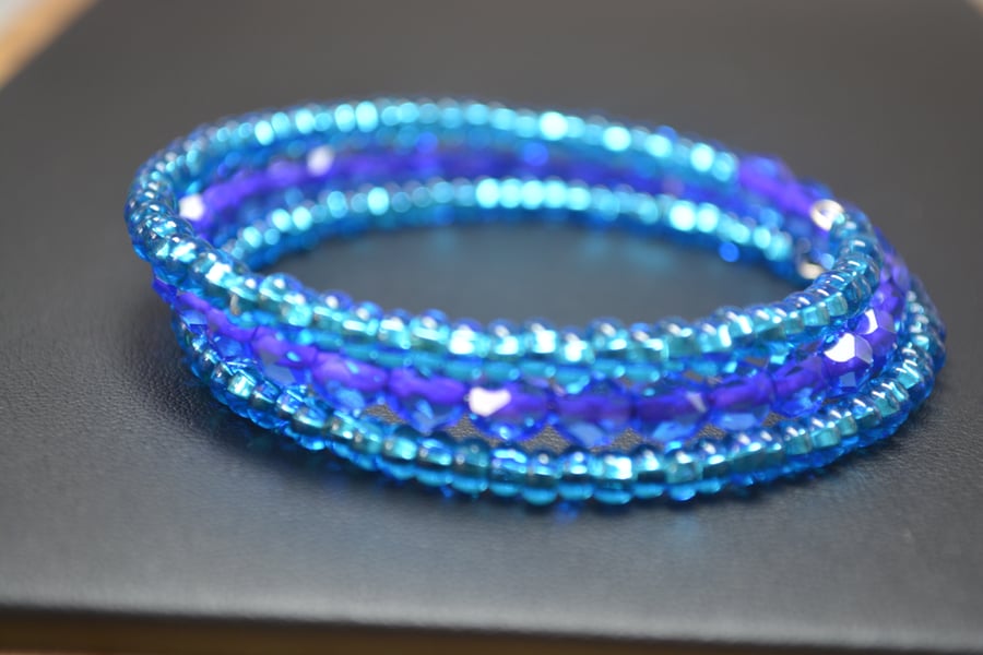 Light and Dark Blue memory wire bracelet