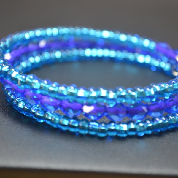 Light and Dark Blue memory wire bracelet