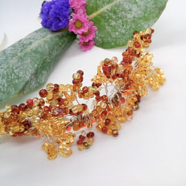 Gold and Topaz Beaded Floral Sprig Tiara, Prom Night Tiara, Gift for Her