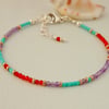 Multi Gemstone Skinny Bracelet - Carnelian - Amethyst - Sterling Silver 