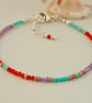 Multi Gemstone Skinny Bracelet - Carnelian - Amethyst - Sterling Silver 