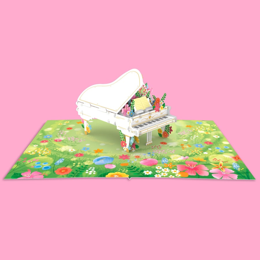 White Grand Piano 3D Pop Up Card – Music Lover Greeting Card