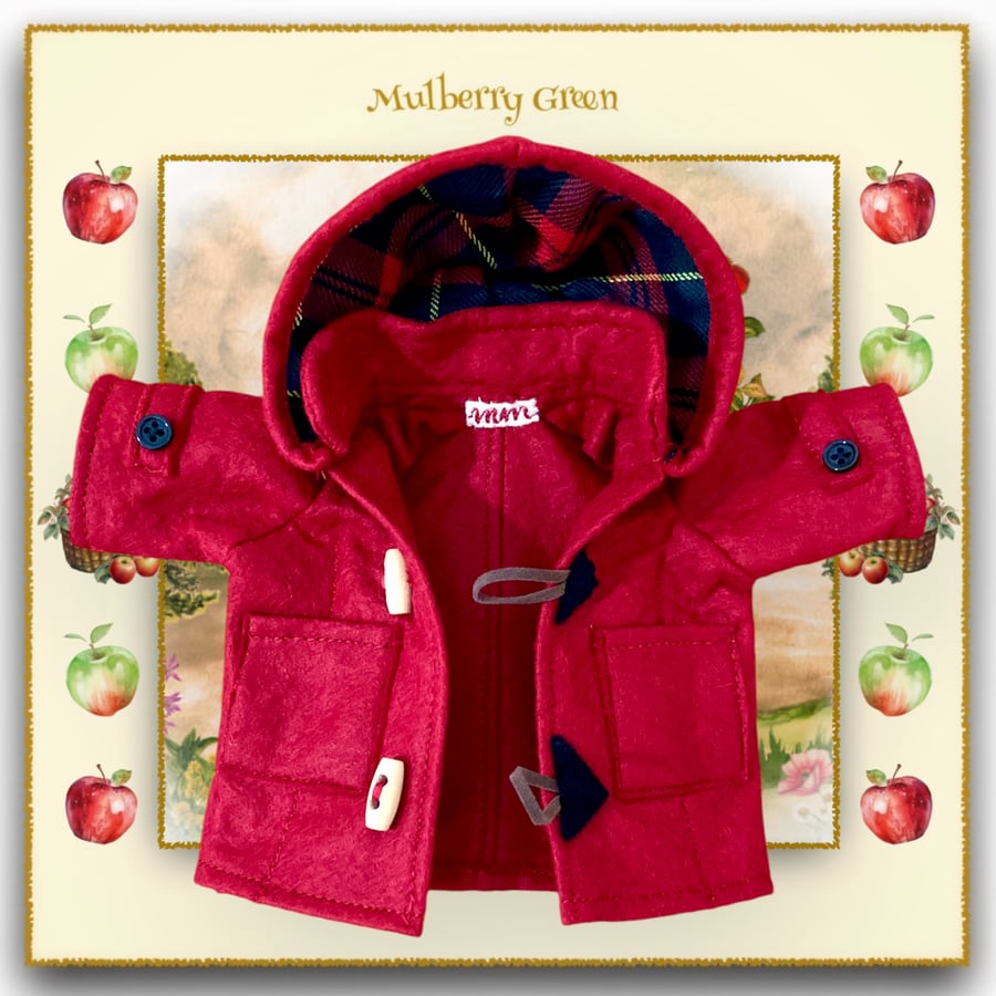 Apple Red Duffle Coat with a Tartan Lined Hood