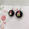 Tomtes or gnomes small fabric button dangle earrings Scandi 