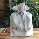 Hand Printed Linen Bread Bag- Meadow Hares