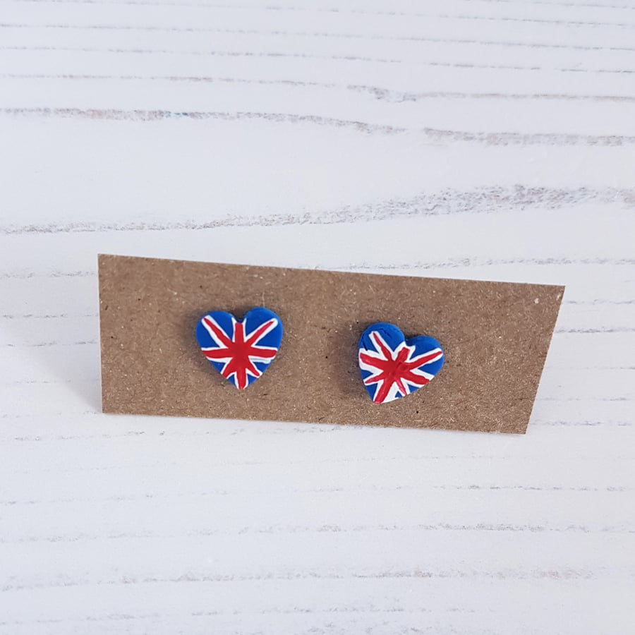 Best of British Union Jack Heart stud earrings