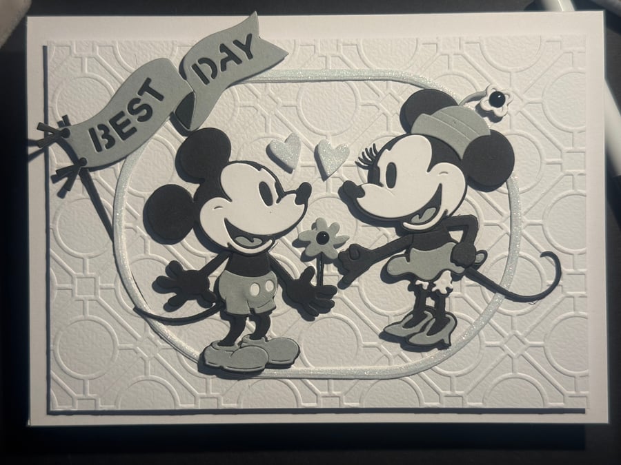 Wedding card with a difference- old school Mickey and Minnie