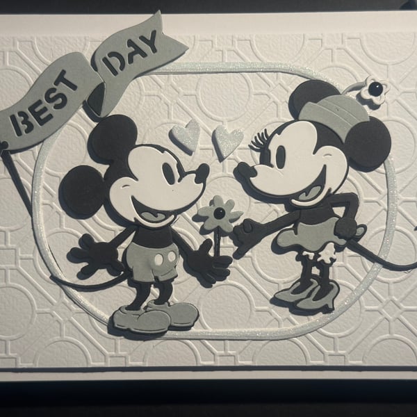 Wedding card with a difference- old school Mickey and Minnie