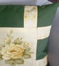 Patchwork cushion cover, green with yellow rose - Image 5