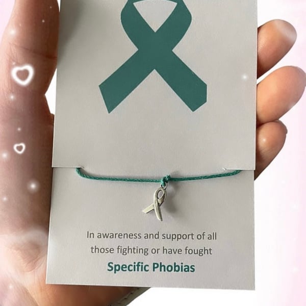 Specific phobias awareness teal ribbon charm corded wish bracelet gift