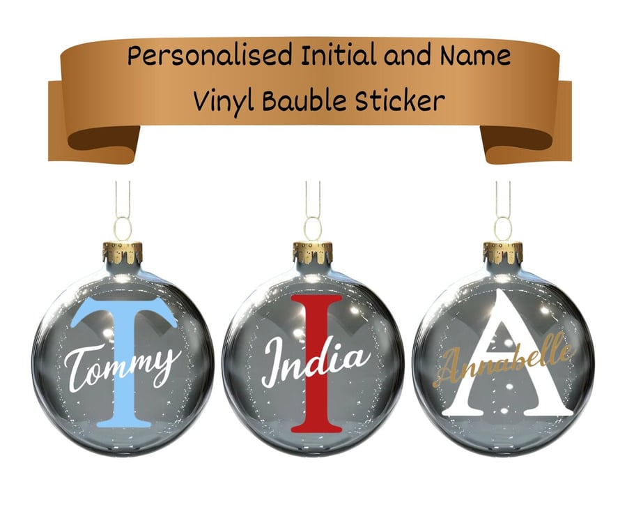 Personalised Initial and name bauble stickers