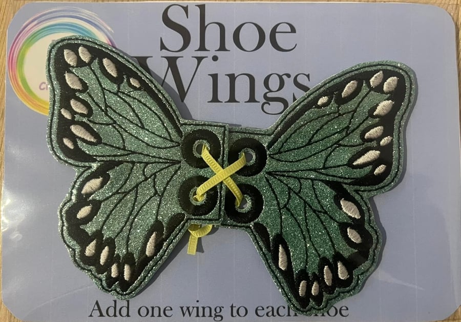 Butterfly Wings, Embroidered shoe,boot wings. teal